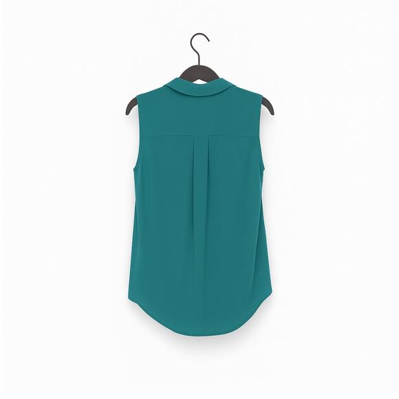 LOFT Teal Blue Mixed Media Sleeveless Split Neck Blouse - Size Medium 💙✨💚 - Picture 4 of 11